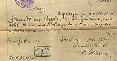Historisches Dokument der Fuhrhalterei Kohler